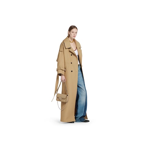 Manteau à double boutonnage en crêpe de soie et laine GG