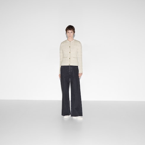 Cárdigan de jacquard a cuadros de lana y lamé