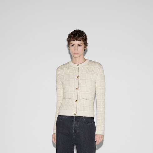 Cardigan in jacquard di lana e lamé a quadri