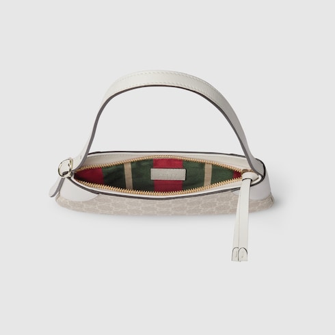 GG Emblem super mini shoulder bag in beige and white fabric