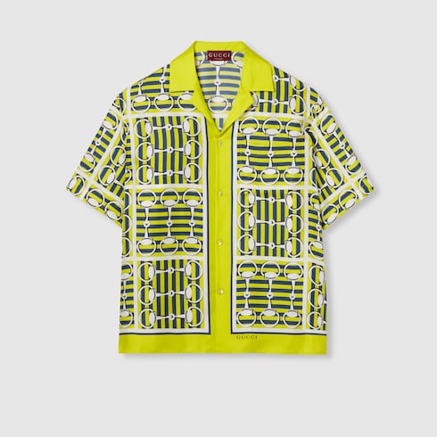 Camicia bowling in twill di seta con stampa