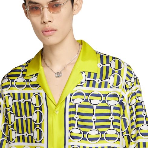 Camicia bowling in twill di seta con stampa