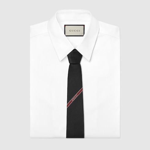 Silk jacquard tie with embroidery