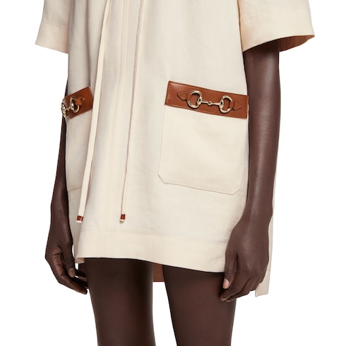 Linen canvas dress with Horsebit