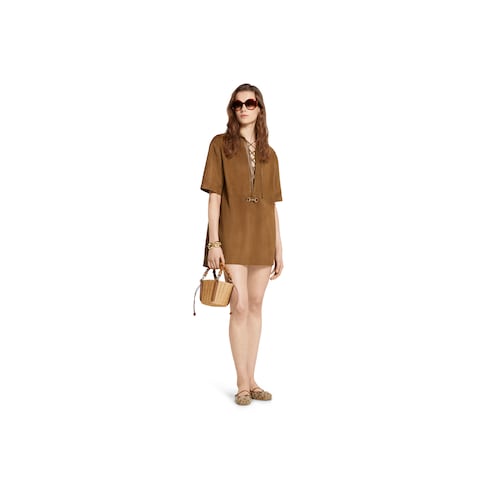 Suede V-neck dress with Horsebit