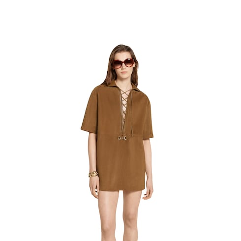 Suede V-neck dress with Horsebit