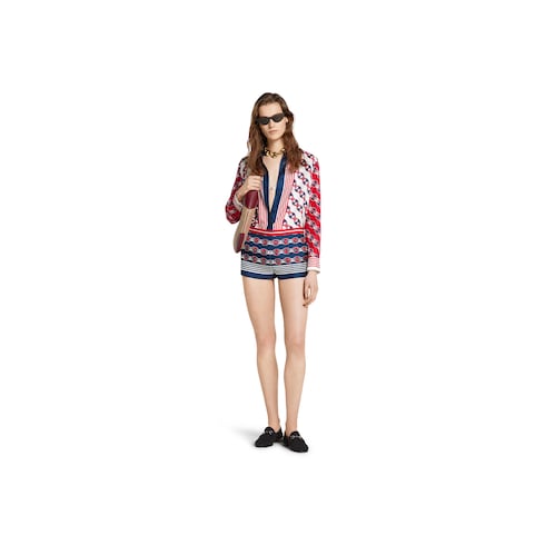 Printed silk twill shorts