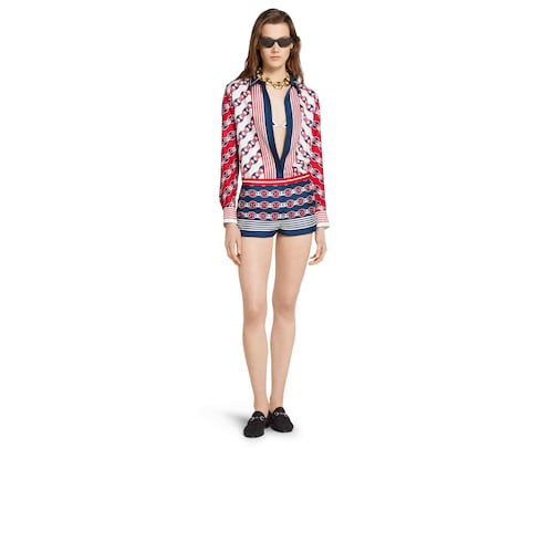 Printed silk twill shorts