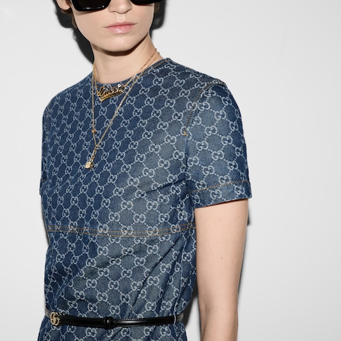 Vestido de jacquard de denim con GG