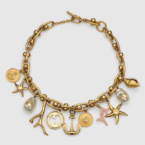 Collana a catena con simboli Gucci