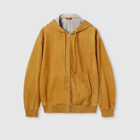 Suede zip sweatshirt with embossed logo