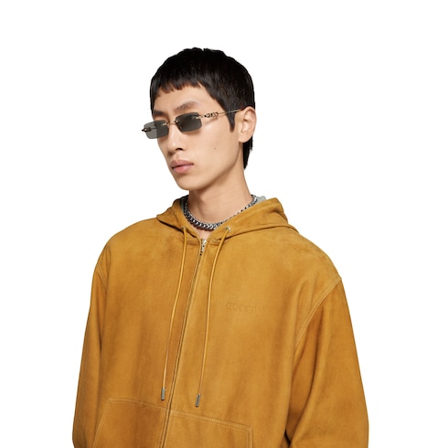 Suede zip sweatshirt with embossed logo