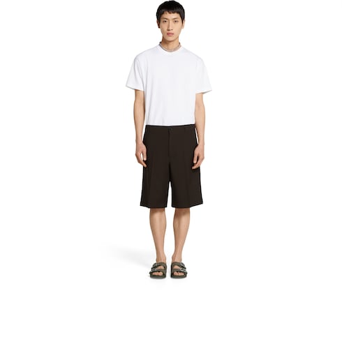 Shorts in gabardina di lana con ricamo