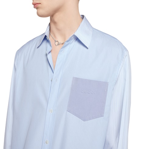 Camicia in cotone a righe con logo in rilievo