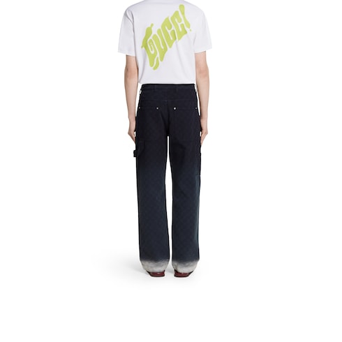 Bleached GG cotton denim jacquard pant