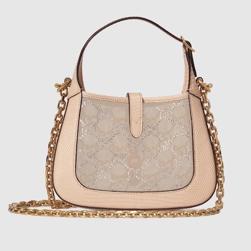Mini borsa Jackie 1961 in lucertola con cristalli GG
