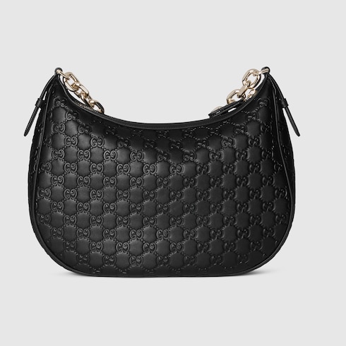 GG Emblem large shoulder bag in black leather | GUCCI® US