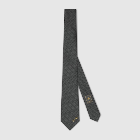 Horsebit silk jacquard tie in black | GUCCI® US
