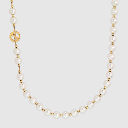 Gucci Interlocking long pearl necklace