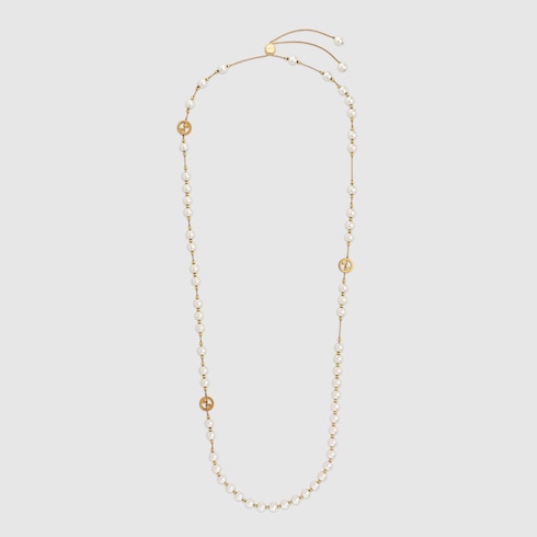 Gucci Interlocking long pearl necklace