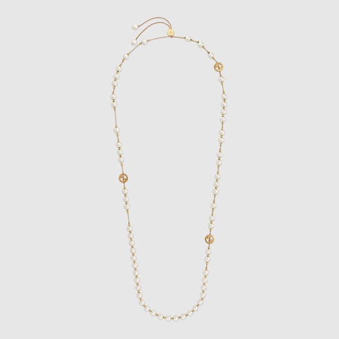 Gucci Interlocking long pearl necklace