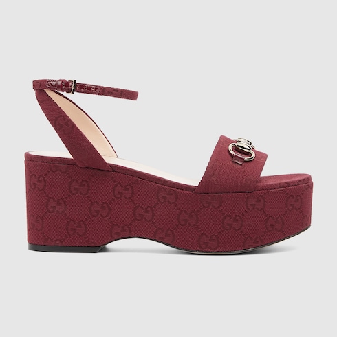 GC 25 Horsebit GG Sandals Red Canvas Sheepskin 294661