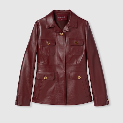 Veste en cuir avec logo en relief