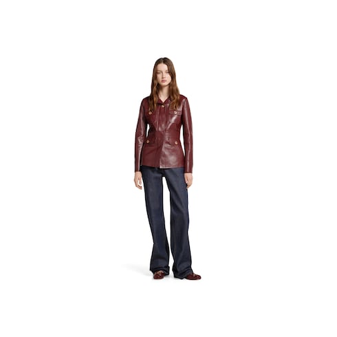 Veste en cuir avec logo en relief