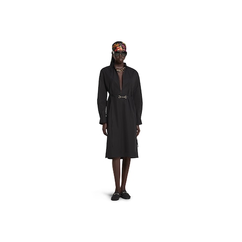 Robe en popeline de coton avec ceinture à détail Mors