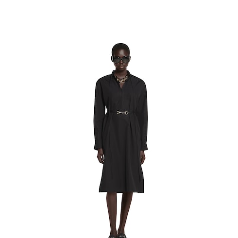 Cotton poplin dress with Horsebit belt Detail 3