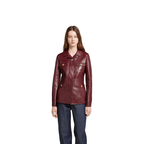 Leather jacket with embossed logo in rosso ancora red