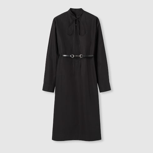 Vestido de popelina con cinturón Horsebit