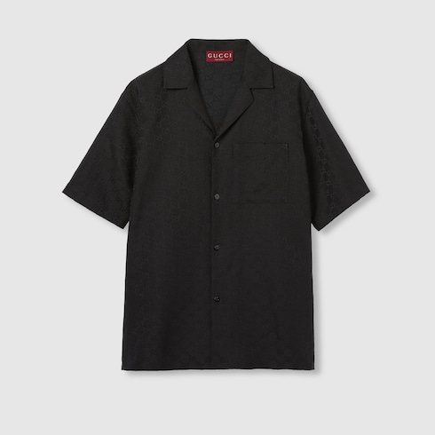 GG canvas linen blend bowling shirt