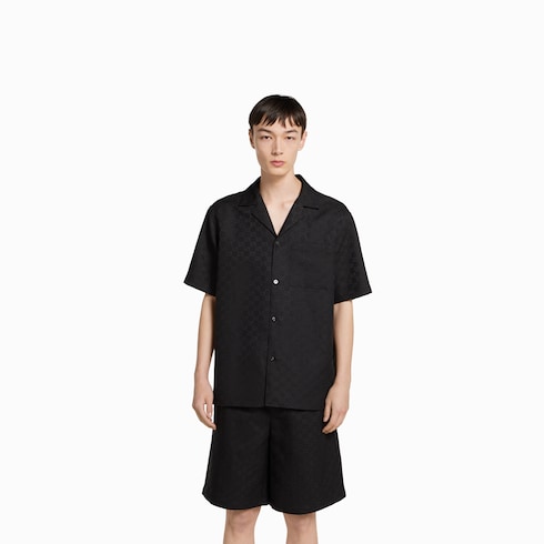 GG canvas linen blend bowling shirt