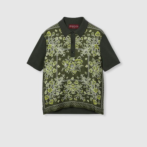 Polo imprimé en maille de soie et coton