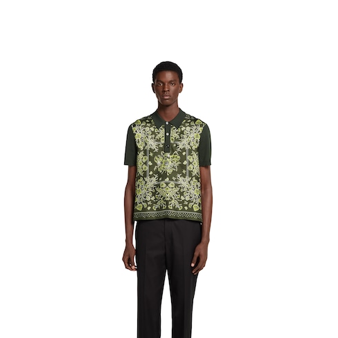 Polo imprimé en maille de soie et coton