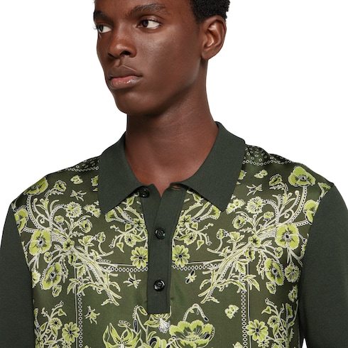 Polo imprimé en maille de soie et coton