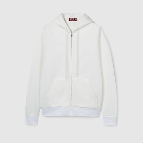 Embossed GG technical jersey zip jacket in white | GUCCI® US Embossed GG technical jersey zip jacket in white | GUCCI® US