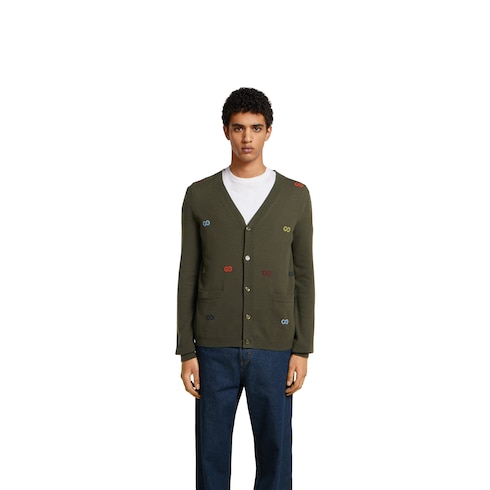 Cardigan in cashmere fine con intarsio