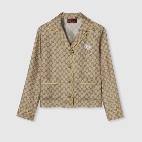 GG silk twill shirt with print