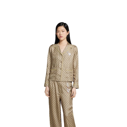 GG silk twill shirt with print