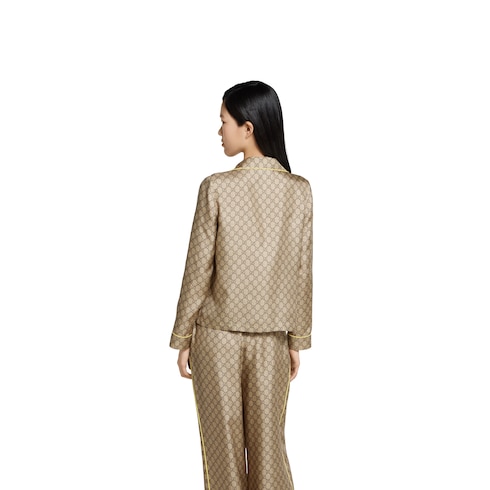 GG silk twill shirt with print