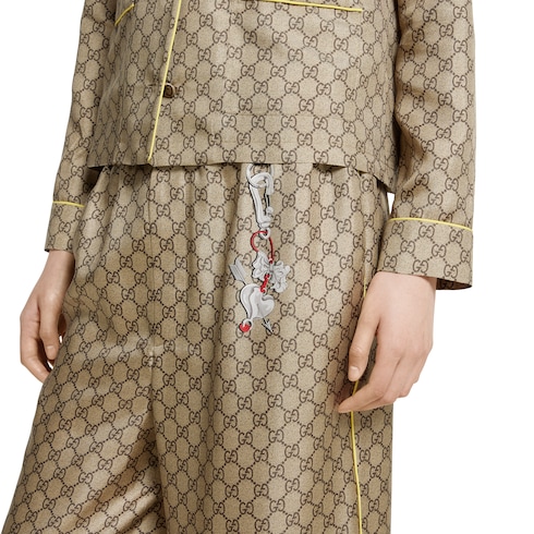 Pantalon en twill de soie GG avec imprimé