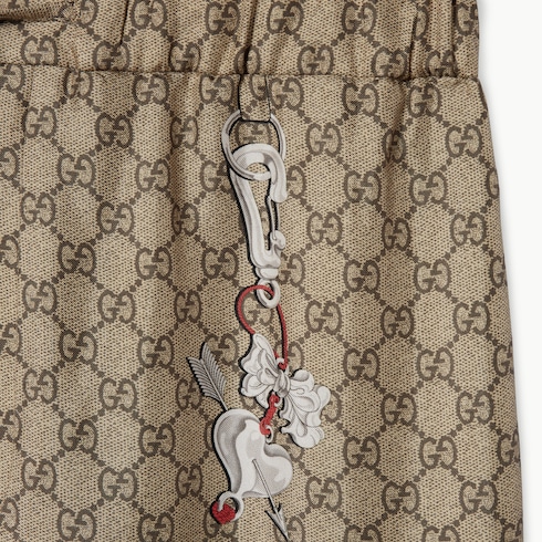 Pantalone in twill di seta GG con stampa