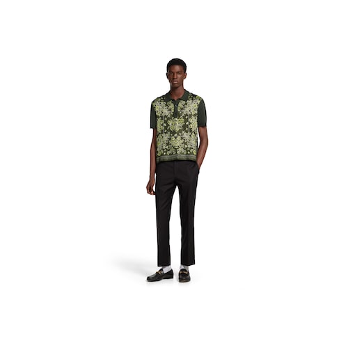 Polo imprimé en maille de soie et coton