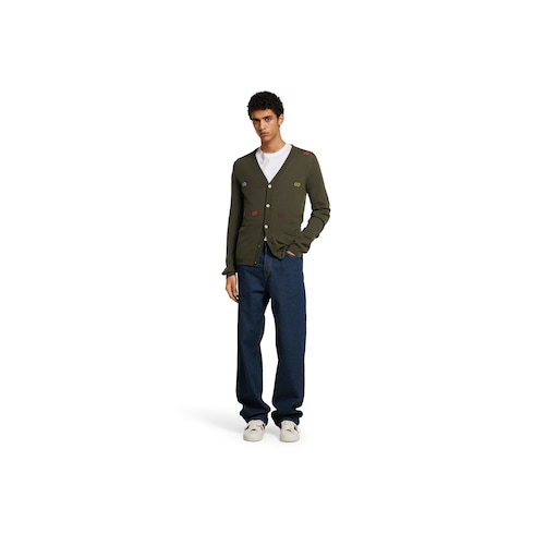 Cardigan in cashmere fine con intarsio