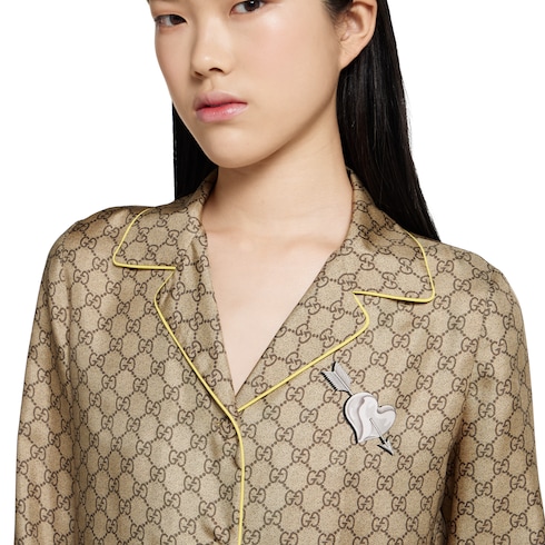 GG silk twill shirt with print