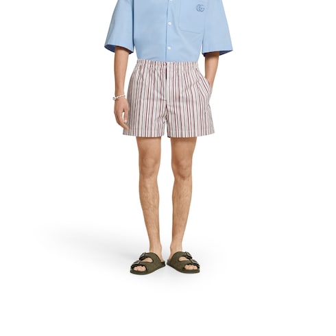 Short en coton à rayures avec broderie