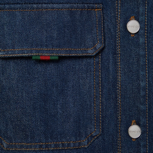 Relaxed fit denim shirt in dark blue | GUCCI® US