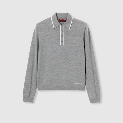 Fine wool knit polo shirt with intarsia Detail 2